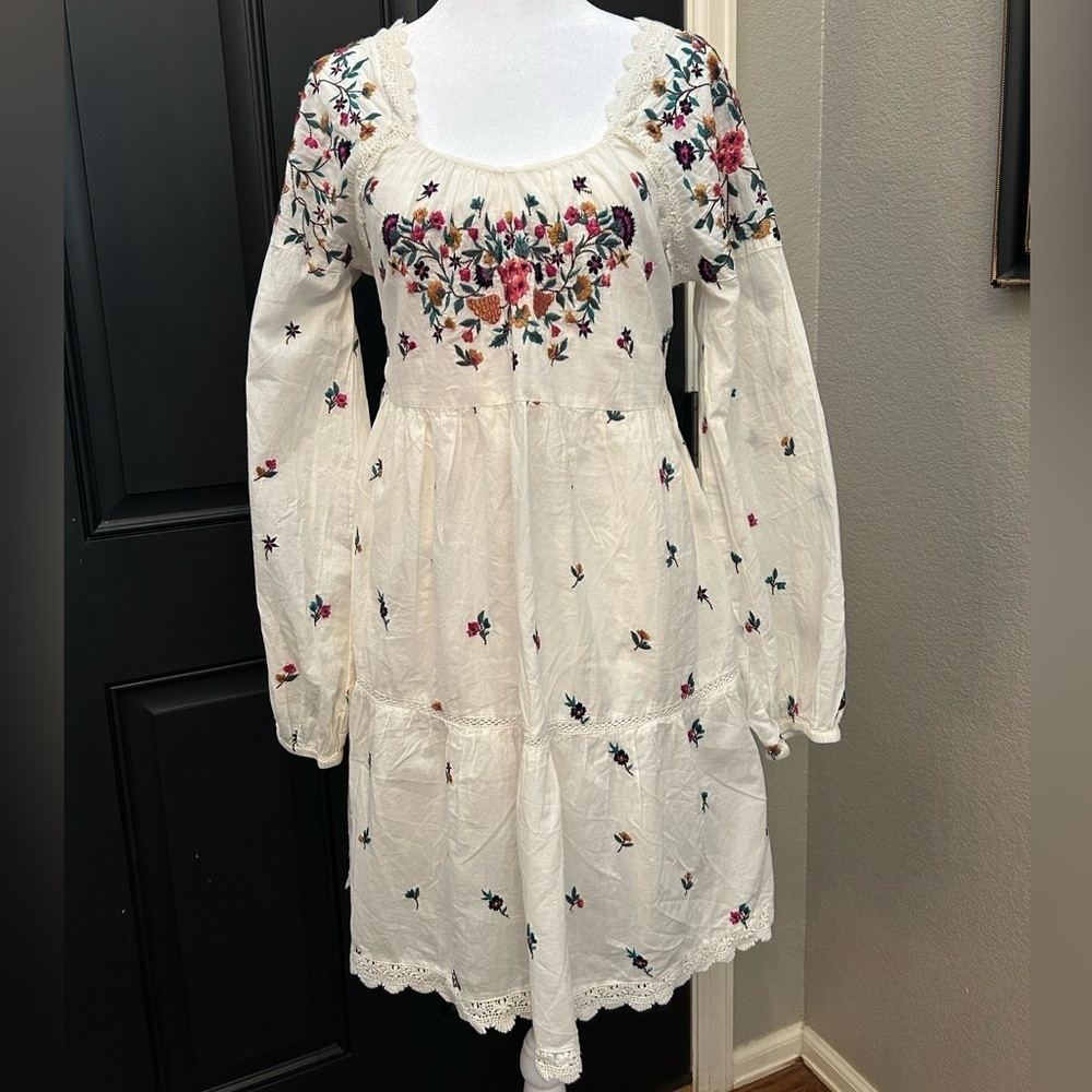Anthropologie Maeve Sydney Boho Babydoll Peasant Embroidery Tiered Dress Size XS - Picture 4 of 16